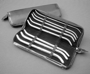 Large Stainless Steel Pratt Sounds This Pratt sounds set is 11" of orgasmic bliss! In this set there are approx. 8 sounds each at 11" long. Each sound is graduated in sizes, and they graduate two french on each sound. These sounds range from 13 French all the way to 43 French! . Each Pratt Sounds Set comes in a velvet lined zippered pouch.